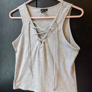 grey ribbed tank with tie front